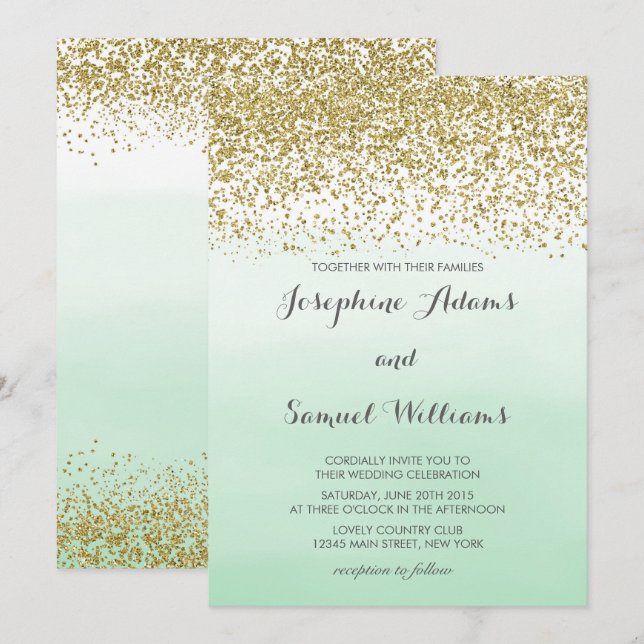 Invitación Boda Gold y Mint Green (Anverso / Reverso)