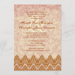 Invitación Boda Gold y Rubor Lace y Grunge Damask V01