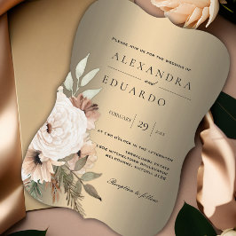 Invitación Boda Golden Boho Elegance curvado de flores silves