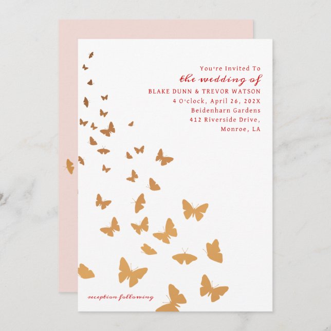 INVITACIÓN BODA GOLDEN BUTTERFLIES (Anverso / Reverso)