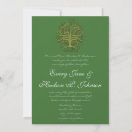 Invitación Boda Golden Green Swirl Tree Roots