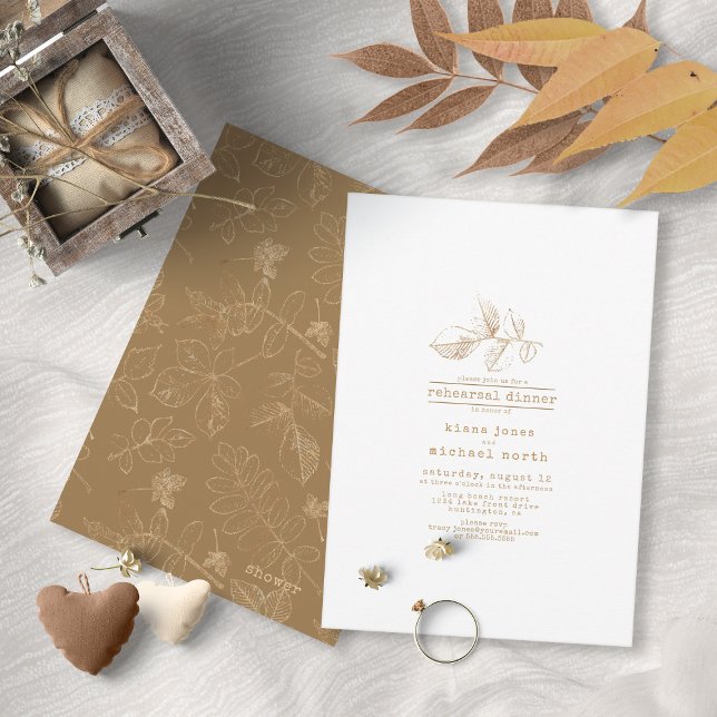 Invitación Boda Golden Leaf Bridal Shower ID655 (Front/Back In Situ)