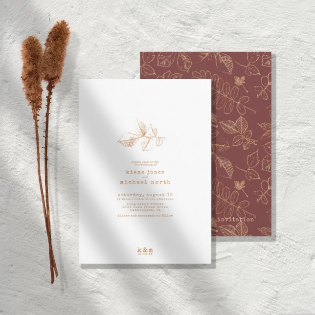 Invitación Boda Golden Leaf Gold/Burgundy ID655 (Subido por el creador)