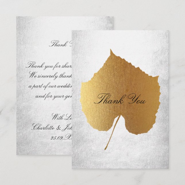 Invitación Boda Golden Leaf Silver Gracias (Anverso / Reverso)