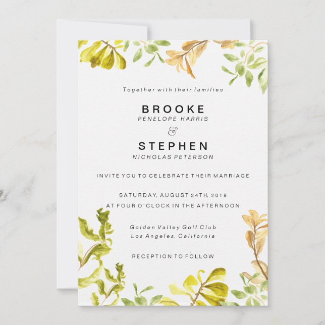 Invitación Boda Golden Leafy Bower (Anverso)