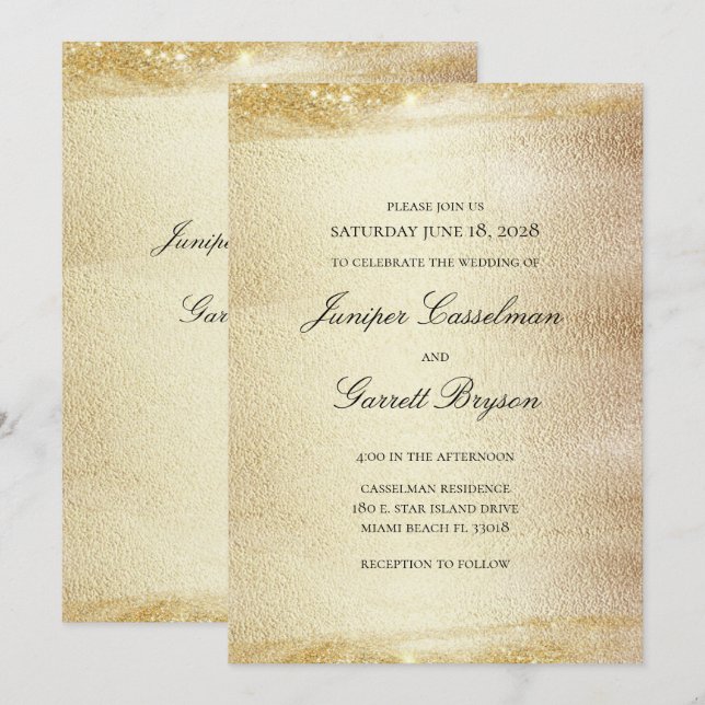 Invitación Boda Golden Rhapsody Elegante Sparkling Gold Inv (Anverso / Reverso)