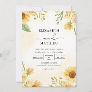 Invitación Boda Golden Sunflower Floral Vista
