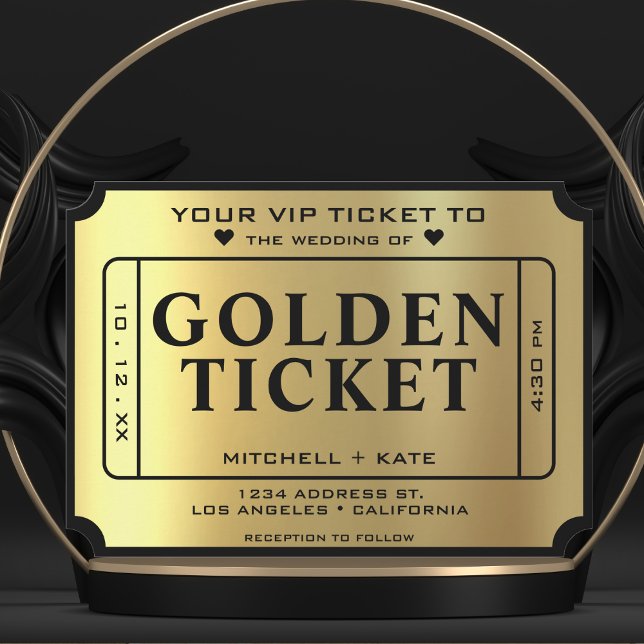 Invitación Boda Golden Ticket Black & Gold (Golden Ticket Black & Gold Wedding Invitation
)