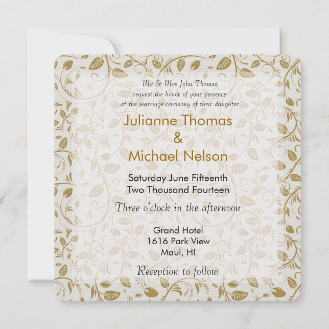 Invitación Boda Golden Vines (Anverso)