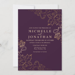 Invitación Boda Golden Vineyard Burgundy Faux Gold