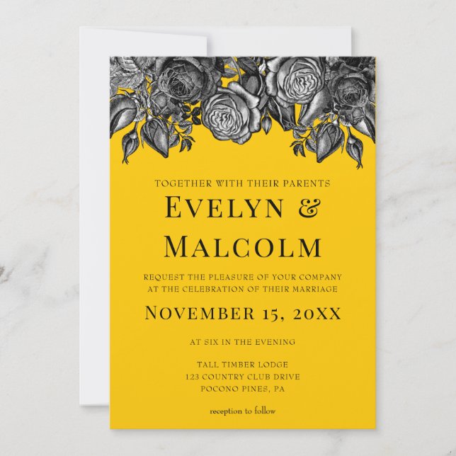 Invitación Boda Goldenrod para las rosas blanco y negro (Anverso)