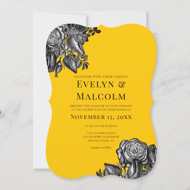 Invitación Boda Goldenrod para las rosas blanco y negro (Anverso)