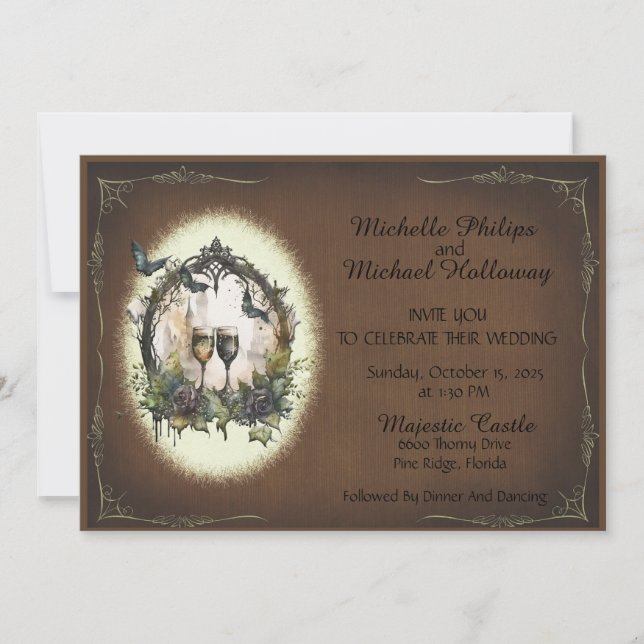 Invitación Boda Gothic Champagne Dreams (Anverso)