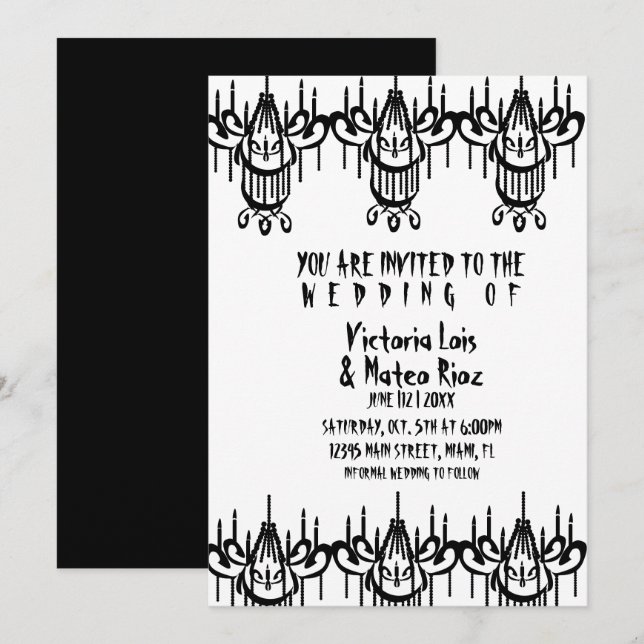 Invitación Boda Gótica Candil Negro Blanco (Anverso / Reverso)