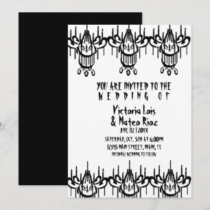 Invitación Boda Gótica Candil Negro Blanco