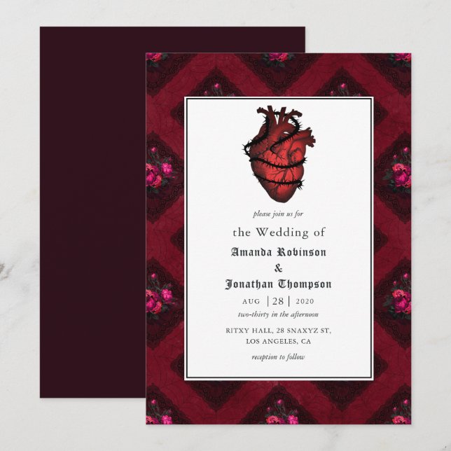 Invitación Boda gótica caprichosa (Anverso / Reverso)