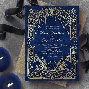 Invitación Boda Gótica Celestial Tarot Azul