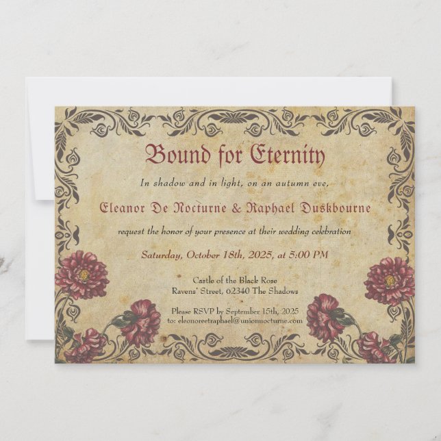 Invitación Boda gótica con flores oscuras  (Anverso)