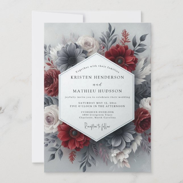 Invitación Boda Gótica Crimson Slate (Anverso)