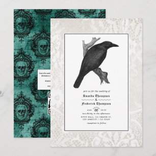 Invitación Boda Gótica Cuervo y Encaje