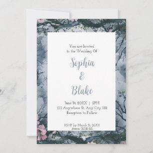 Invitación Boda gótica de acuarela gris azul