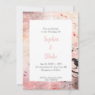 Invitación Boda gótica de acuarela rosa y naranja