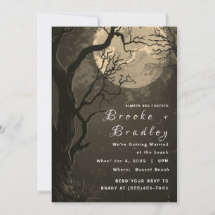 Invitación Boda gótica de bosque gris-marrón y luna pálida