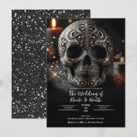 Boda Gótica de Cráneo con Brillo Glitter Negro Gla