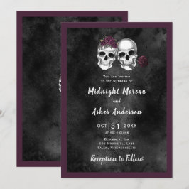 Invitación Boda Gótica de Cráneos de Esqueleto con Rosas