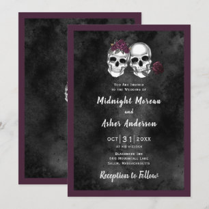 Invitación Boda Gótica de Cráneos de Esqueleto con Rosas