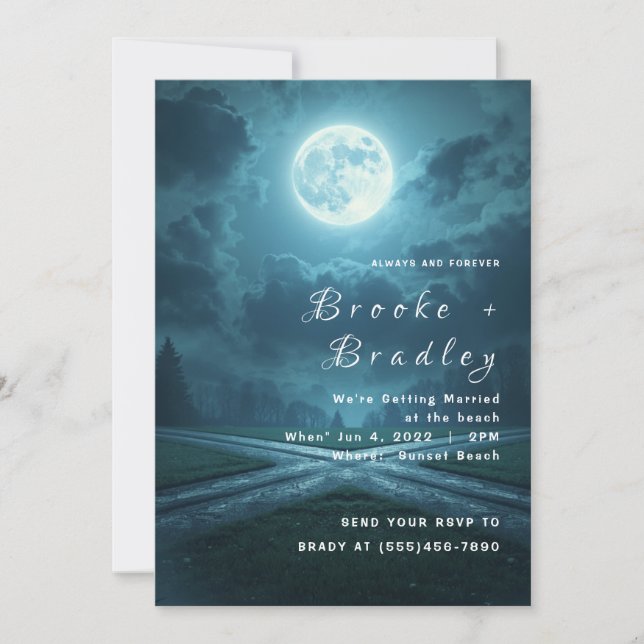 Invitación Boda Gótica de Cruce de Luna Llena (Anverso)
