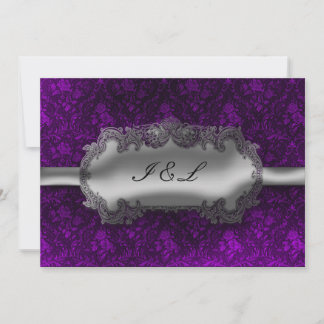 Invitación Boda Gótica de Damasco con Aspecto de Hoja de Plat