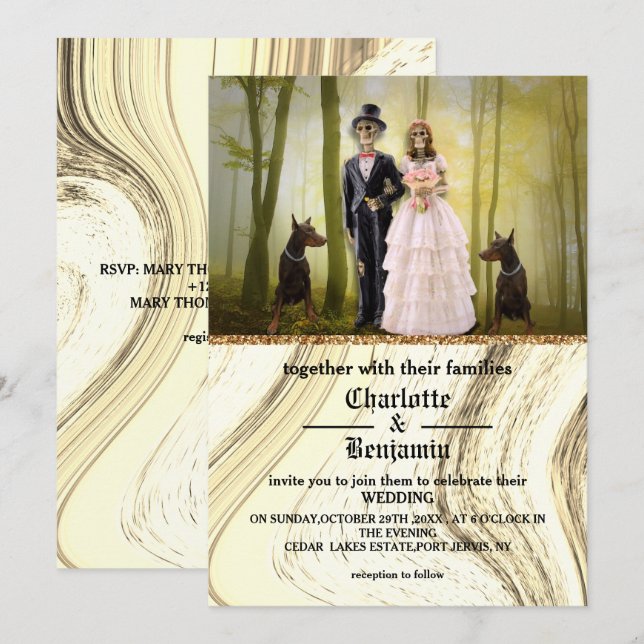 Invitación Boda Gótica de Esqueleto de Halloween (Anverso / Reverso)