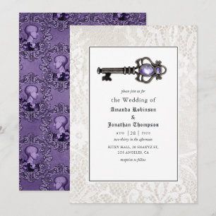Invitación Boda Gótica de Frenología Púrpura y Negra Victoria