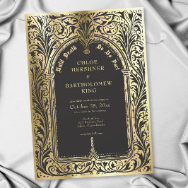 Invitación Boda Gótica de Negro Oro Medieval Hasta la Muerte
