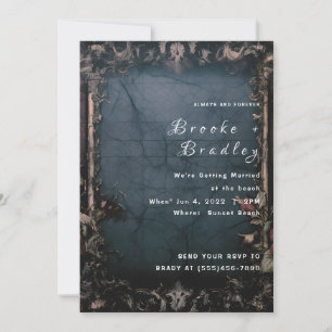 Invitación Boda Gótica de Piedra Agrietada Azul