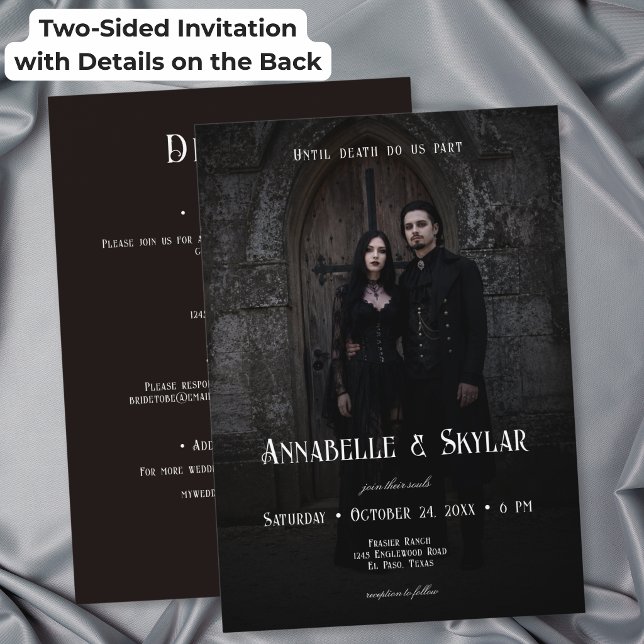 Invitación Boda Gótica de Romance Oscuro Foto Dos Lados (Moody Dark Romance Gothic Photo Two Sided Wedding Invitation)