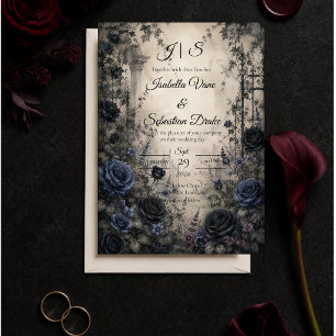 Invitación Boda Gótica de Rosa Azul Melancólica
