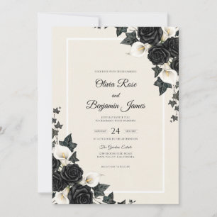 Invitación Boda gótica de rosa polvorienta negra