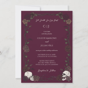 Invitación Boda Gótica de Rosas Borgoña hasta la Muerte