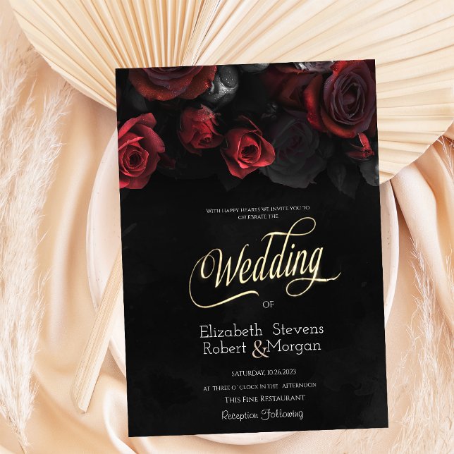 Invitación Boda Gótica de Rosas Rojas Elegantes (Subido por el creador)