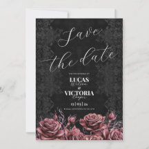 Boda gótica de rosas victorianas salva la fecha