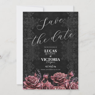 Invitación Boda gótica de rosas victorianas salva la fecha