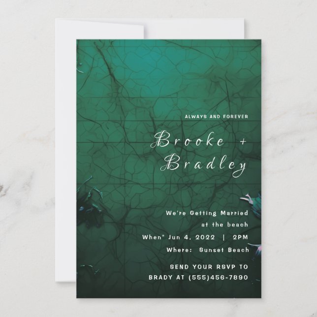 Invitación Boda gótica de verde oscuro y forestal (Anverso)