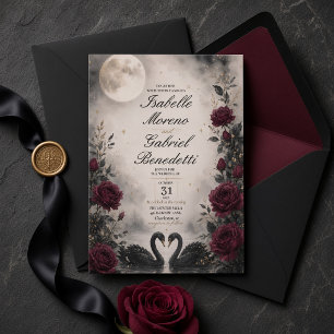Invitación Boda Gótica del Cisne Negro a la Luz de la Luna