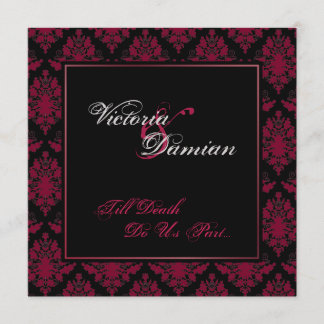 Invitación Boda gótica del damasco negro y rojo