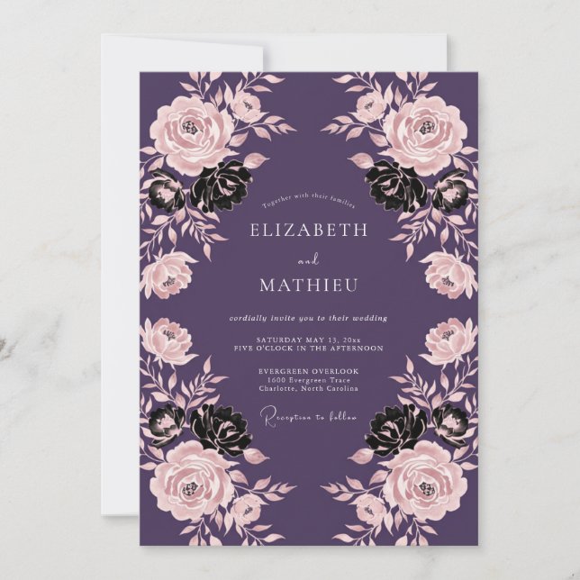 Invitación Boda Gótica Dramática de Ciruela (Anverso)