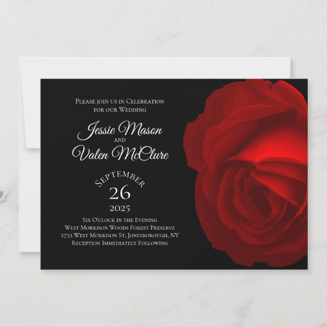 Invitación Boda gótica elegante de la Rosa Roja (Anverso)
