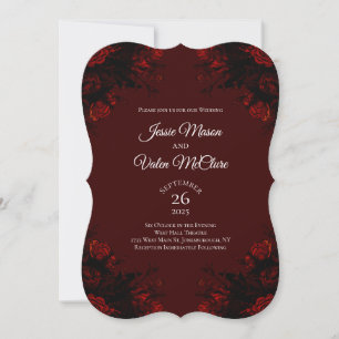 Invitación Boda Gótica Elegante Floral Rojo Intenso