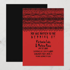 Invitación Boda Gótica Encaje Rojo Negro     